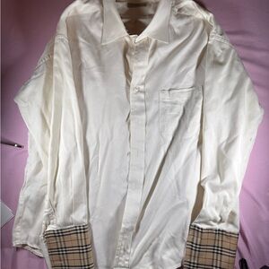 Burberry Cream Shirt with Plaid Cuffs